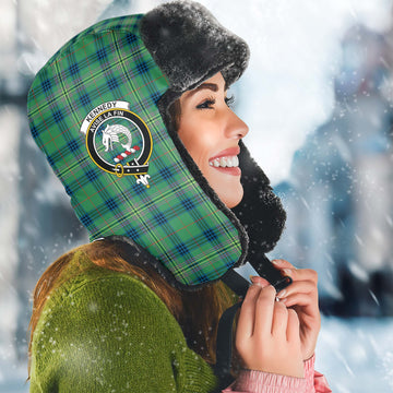 Kennedy Ancient Tartan Winter Trapper Hat with Family Crest