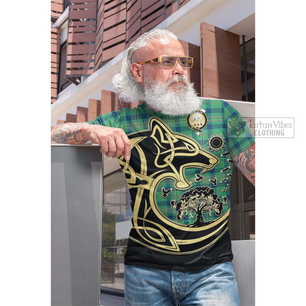 Tartan Vibes Clothing Kennedy Ancient Tartan Cotton T-shirt with Family Crest Celtic Wolf Style