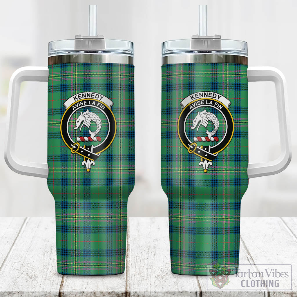 Tartan Vibes Clothing Kennedy Ancient Tartan and Family Crest Tumbler with Handle