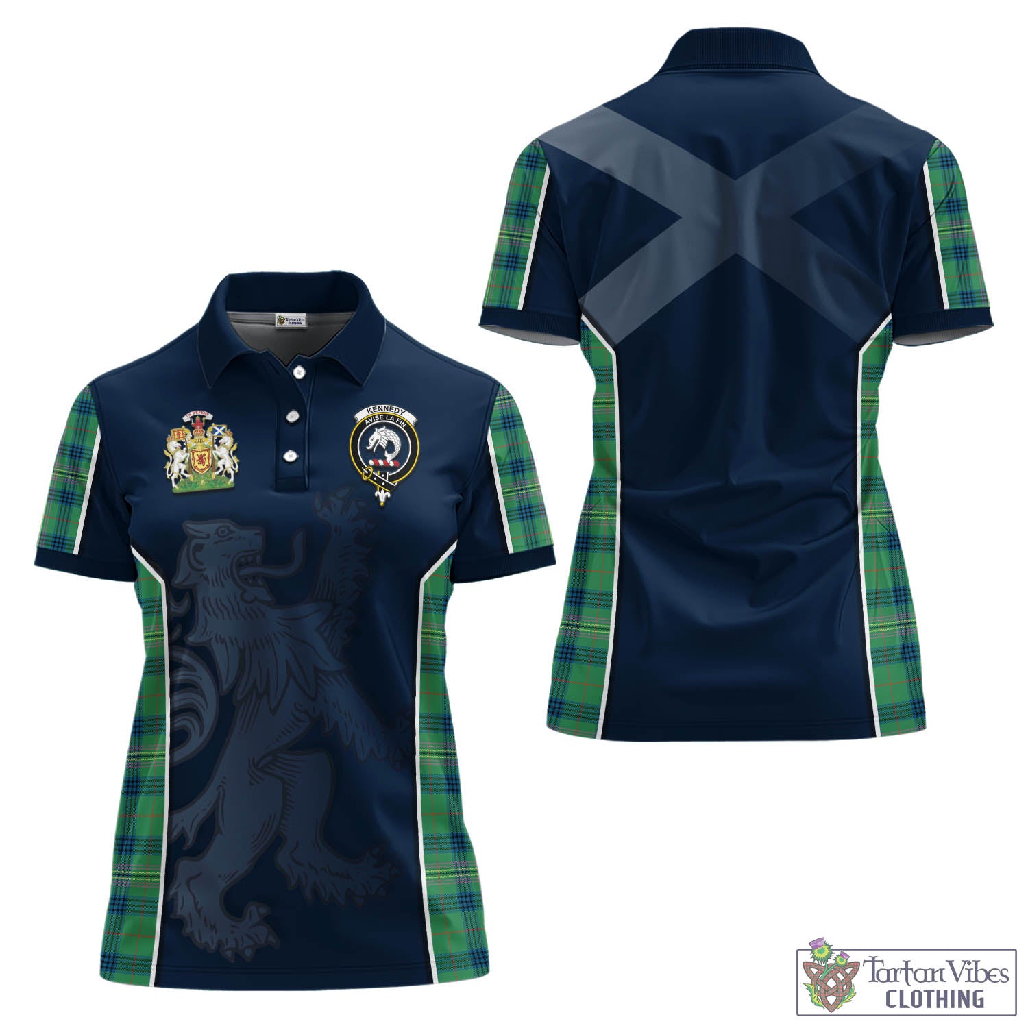 Kennedy Ancient Tartan Women's Polo Shirt with Family Crest and Lion Rampant Vibes Sport Style Women - Tartan Vibes Clothing