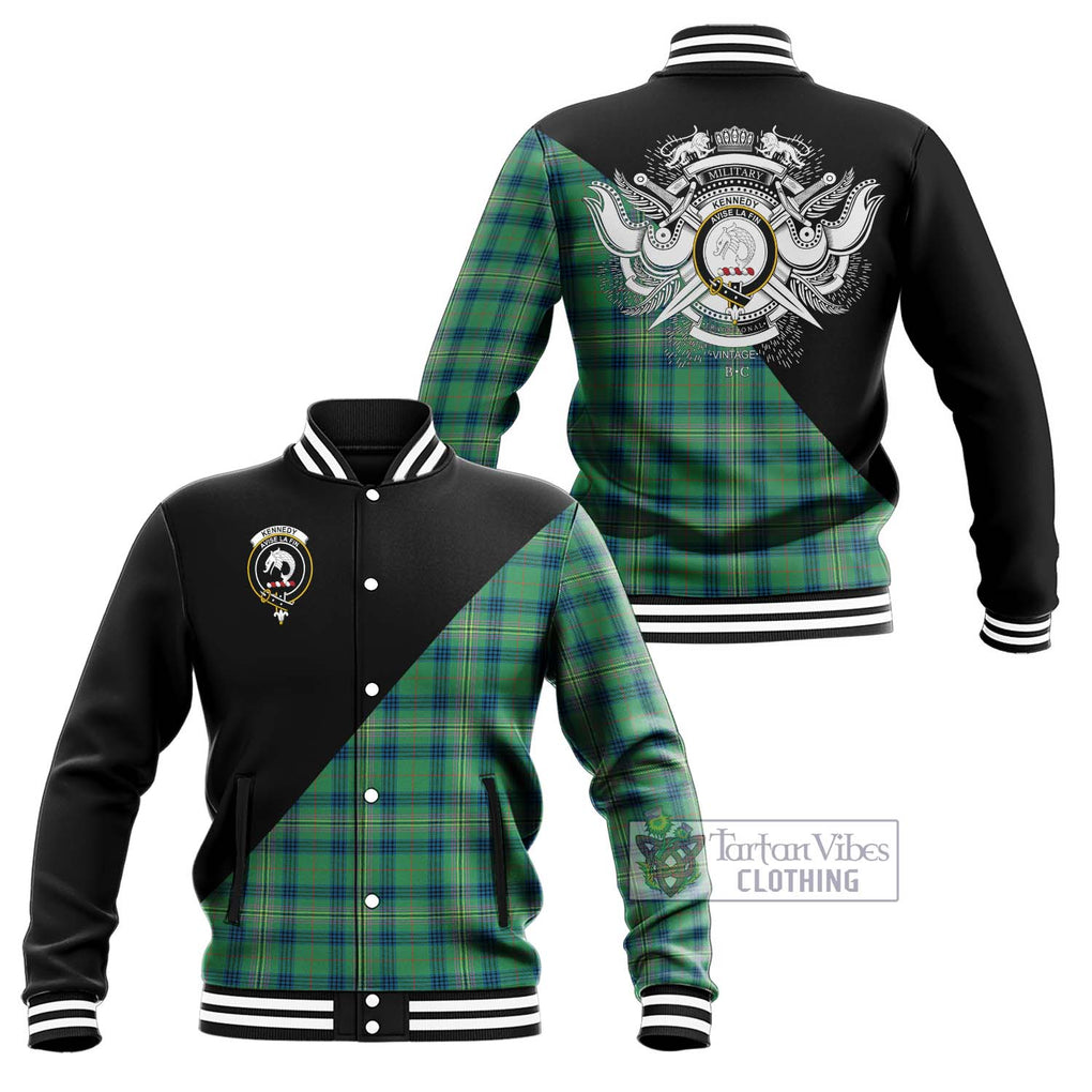 Kennedy Ancient Tartan Baseball Jacket with Family Crest and Military Logo Style Unisex - Tartanvibesclothing Shop