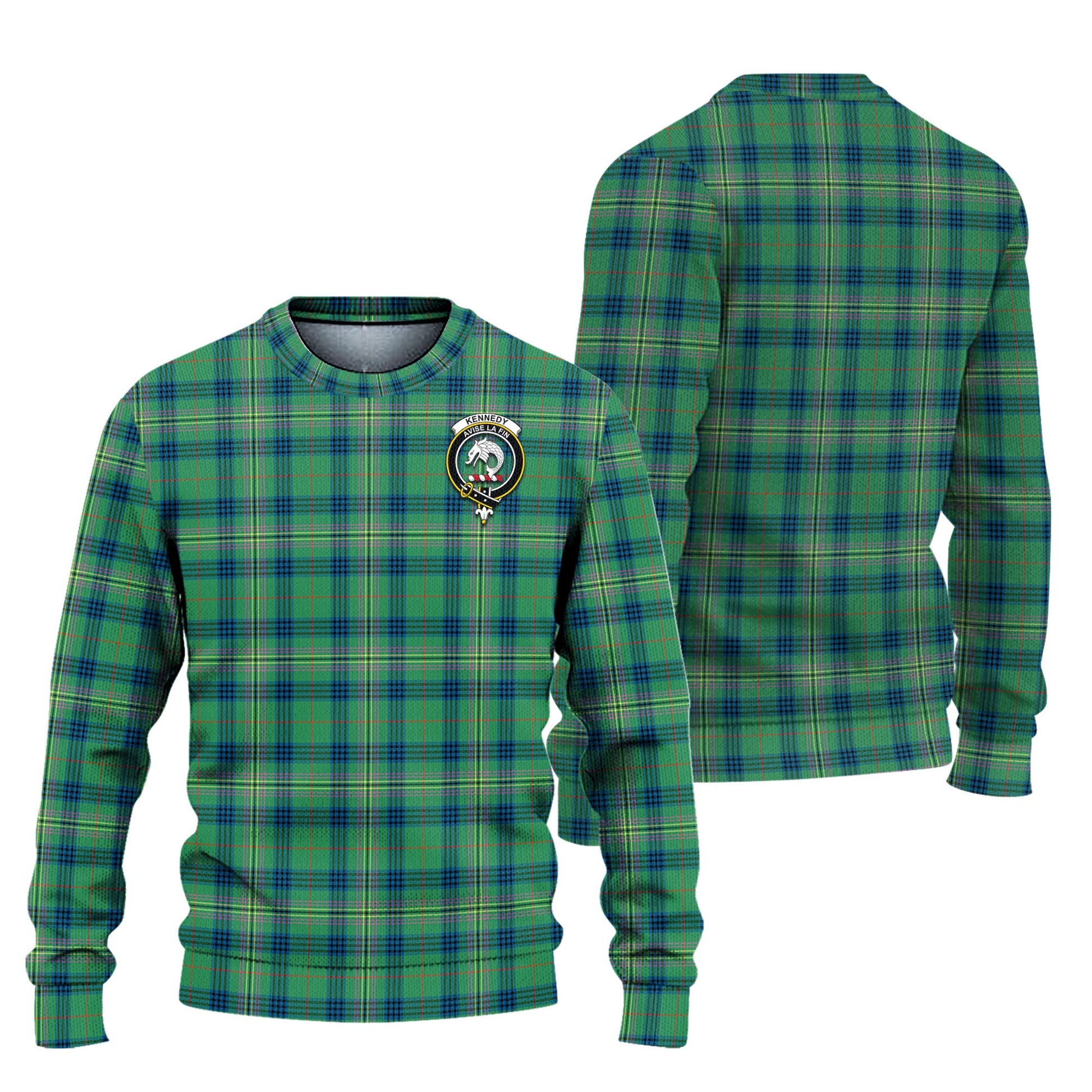 Kennedy Ancient Tartan Knitted Sweater with Family Crest Unisex - Tartanvibesclothing