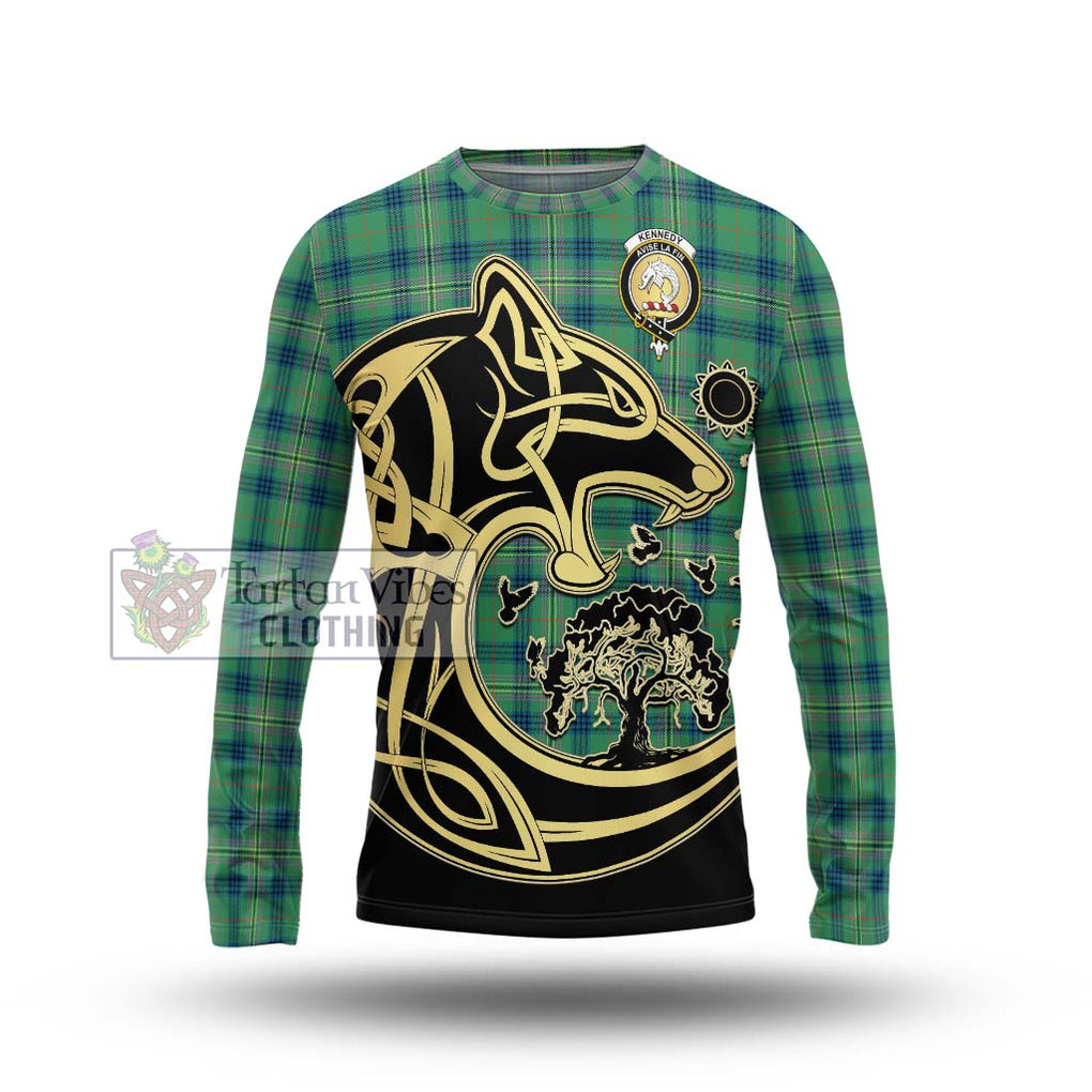 Kennedy Ancient Tartan Long Sleeve T-Shirt with Family Crest Celtic Wolf Style Unisex - Tartan Vibes Clothing