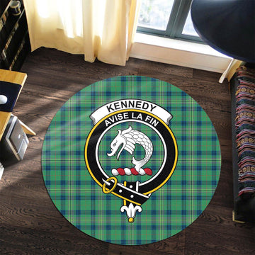 Kennedy Ancient Tartan Round Rug with Family Crest