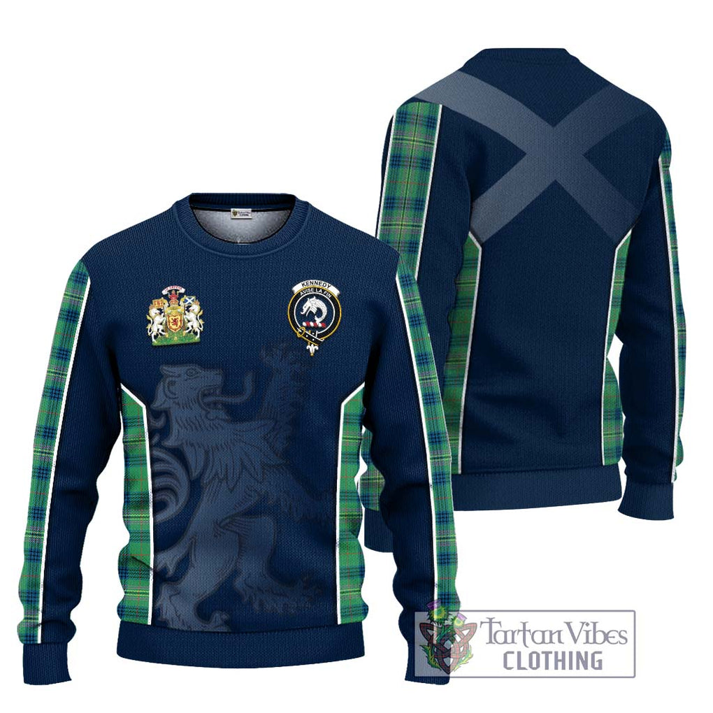 Kennedy Ancient Tartan Knitted Sweater with Family Crest and Lion Rampant Vibes Sport Style Unisex - Tartan Vibes Clothing