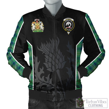 Kennedy Ancient Tartan Bomber Jacket with Family Crest and Scottish Thistle Vibes Sport Style