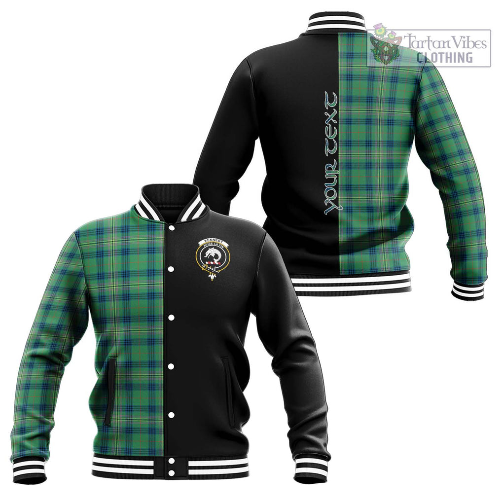 Kennedy Ancient Tartan Baseball Jacket with Family Crest and Half Of Me Style Unisex - Tartanvibesclothing Shop