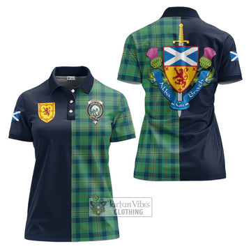 Kennedy Ancient Tartan Women's Polo Shirt Alba with Scottish Lion Royal Arm Half Style