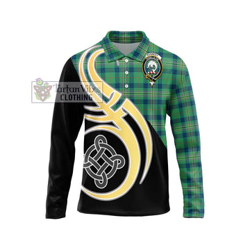 Kennedy Ancient Tartan Long Sleeve Polo Shirt with Family Crest and Celtic Symbol Style