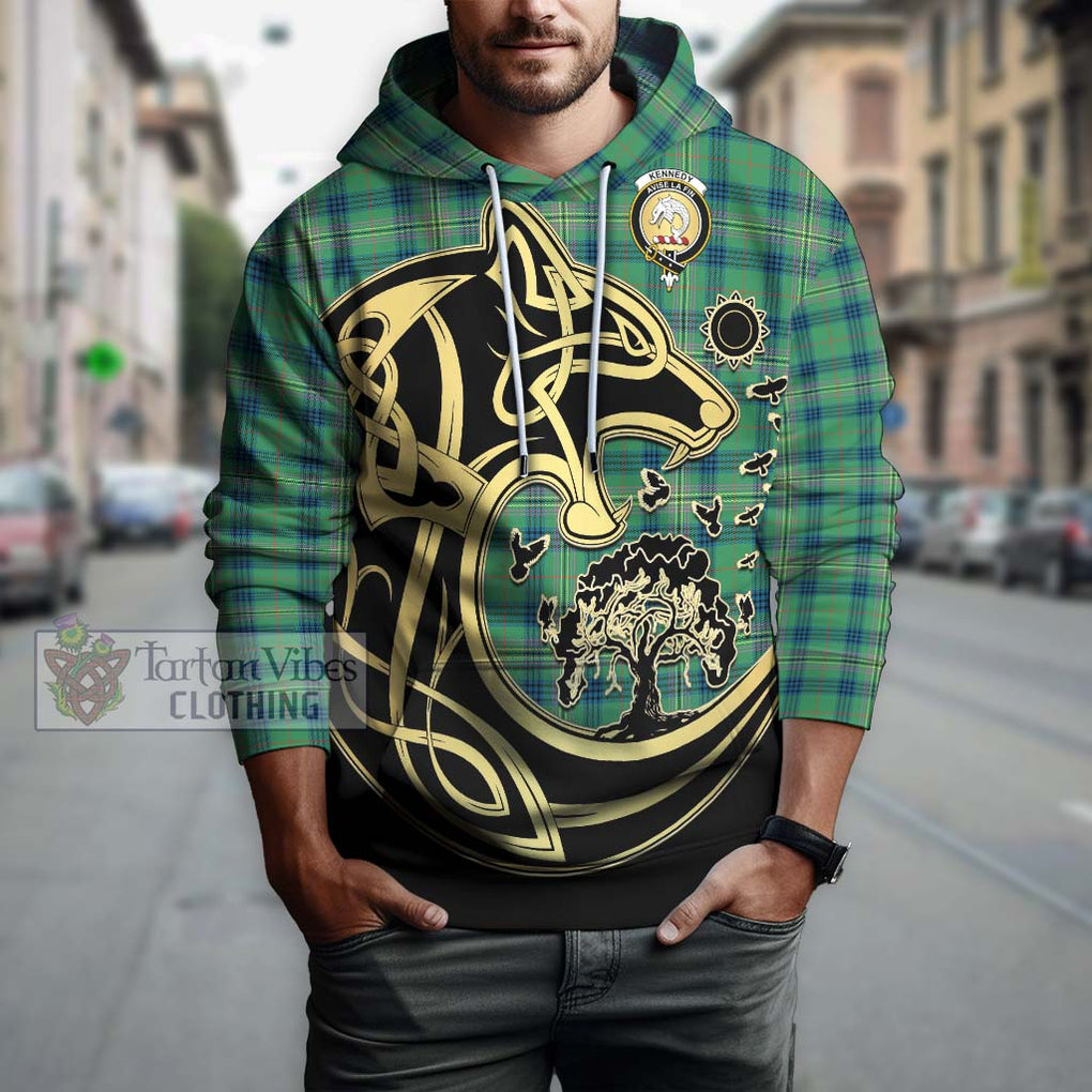 Kennedy Ancient Tartan Hoodie with Family Crest Celtic Wolf Style Zip Hoodie - Tartan Vibes Clothing