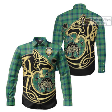 Kennedy Ancient Tartan Long Sleeve Button Shirt with Family Crest Celtic Wolf Style