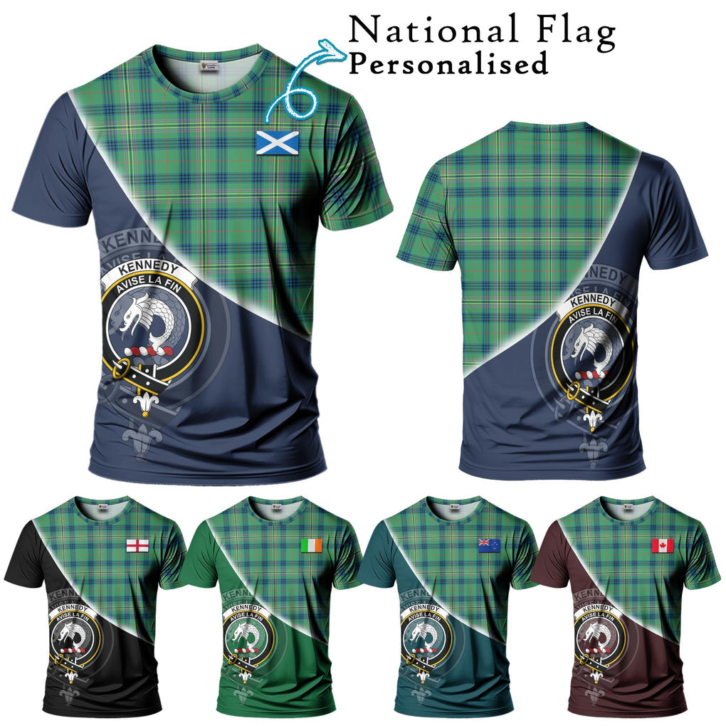 Kennedy Ancient Tartan T-Shirt with Personalised National Flag and Family Crest Half Style Kid's Shirt - Tartanvibesclothing Shop