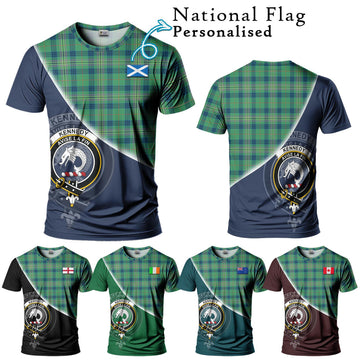 Kennedy Ancient Tartan T-Shirt with Personalised National Flag and Family Crest Half Style