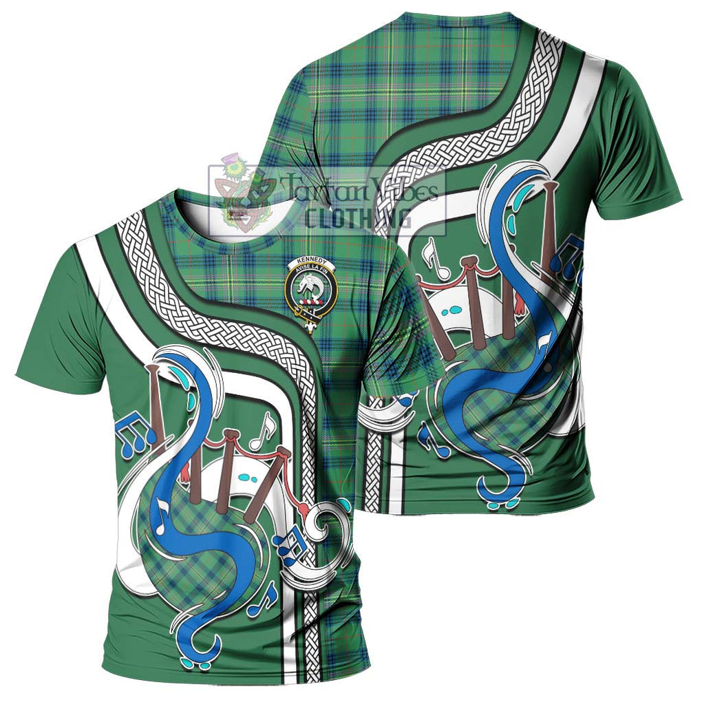 Kennedy Ancient Tartan T-Shirt with Epic Bagpipe Style - Tartanvibesclothing Shop