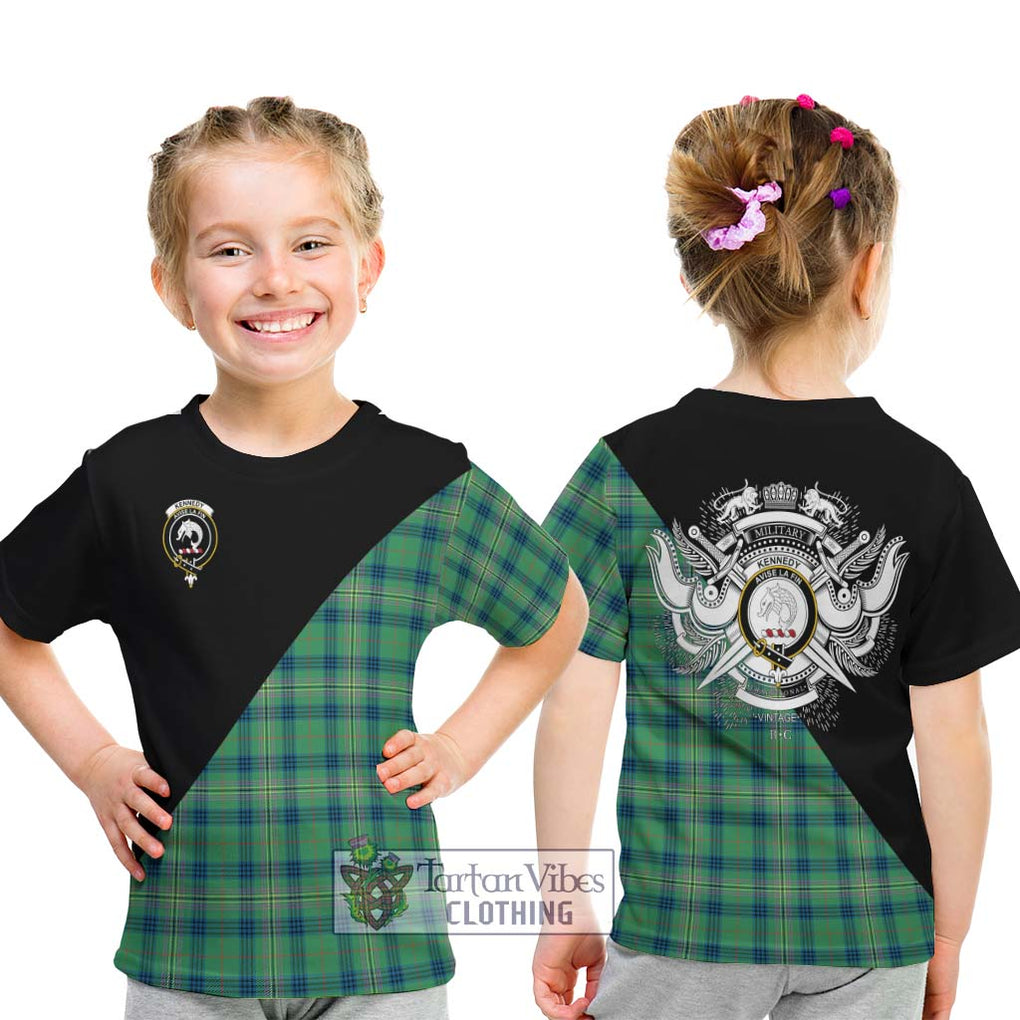 Kennedy Ancient Tartan Kid T-Shirt with Family Crest and Military Logo Style - Tartanvibesclothing Shop