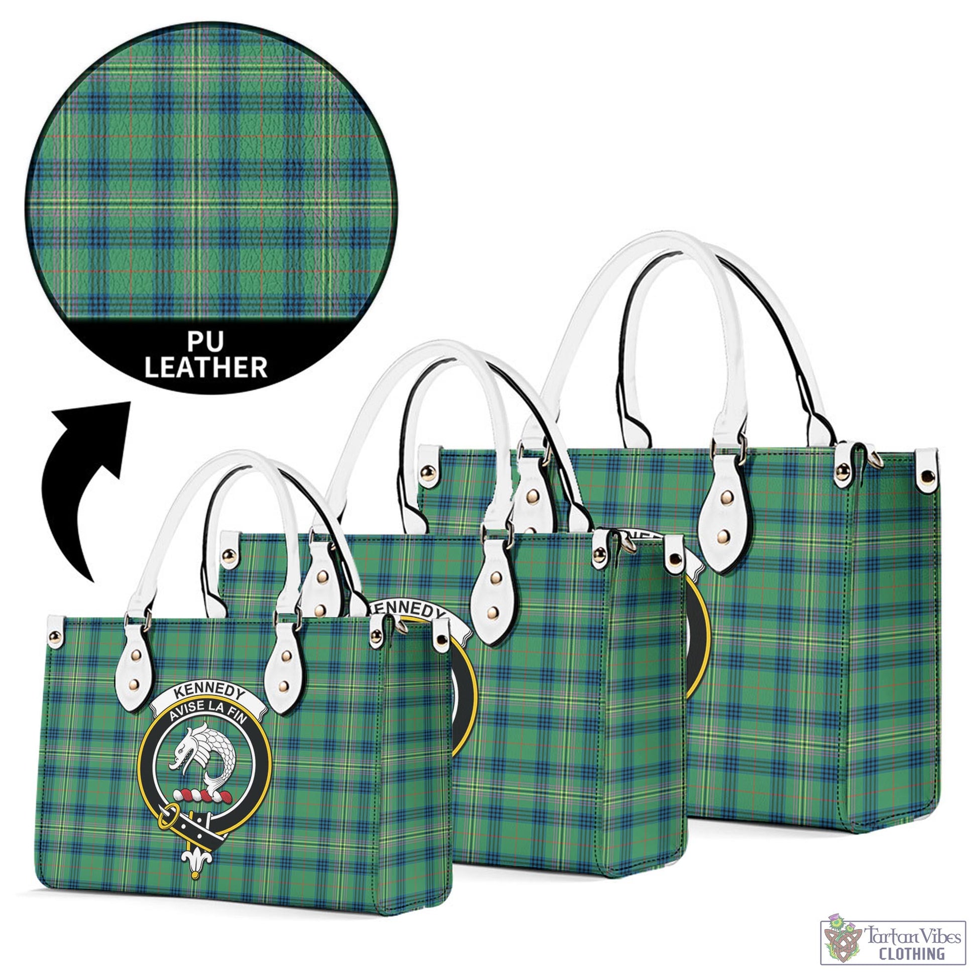 Tartan Vibes Clothing Kennedy Ancient Tartan Luxury Leather Handbags with Family Crest