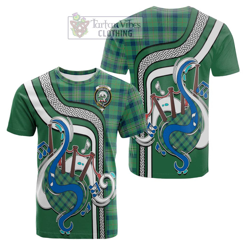 Tartan Vibes Clothing Kennedy Ancient Tartan Cotton T-shirt with Epic Bagpipe Style