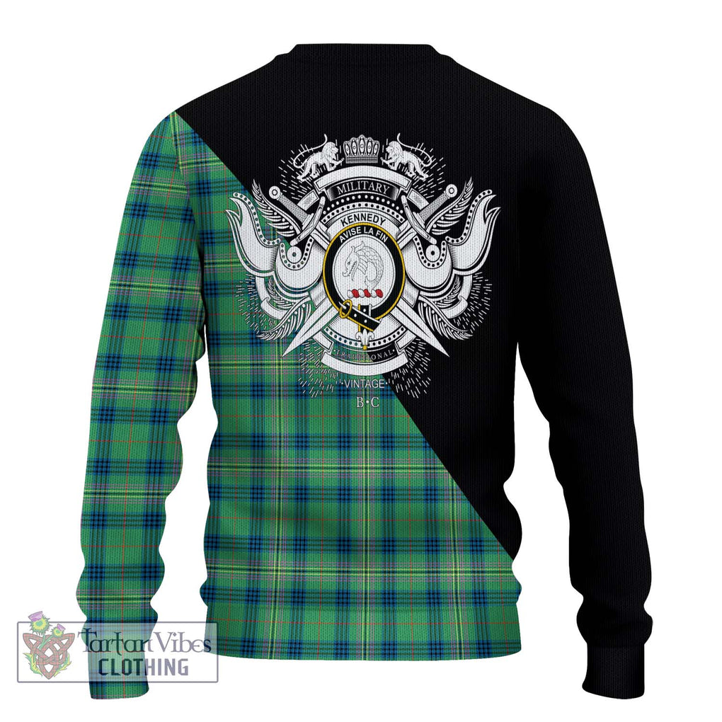 Kennedy Ancient Tartan Knitted Sweater with Family Crest and Military Logo Style - Tartanvibesclothing Shop