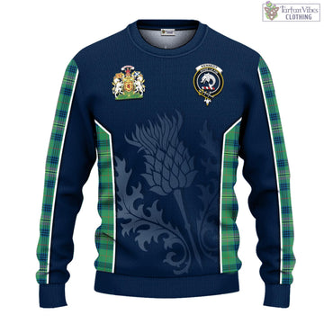 Kennedy Ancient Tartan Knitted Sweatshirt with Family Crest and Scottish Thistle Vibes Sport Style