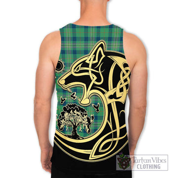 Kennedy Ancient Tartan Men's Tank Top with Family Crest Celtic Wolf Style