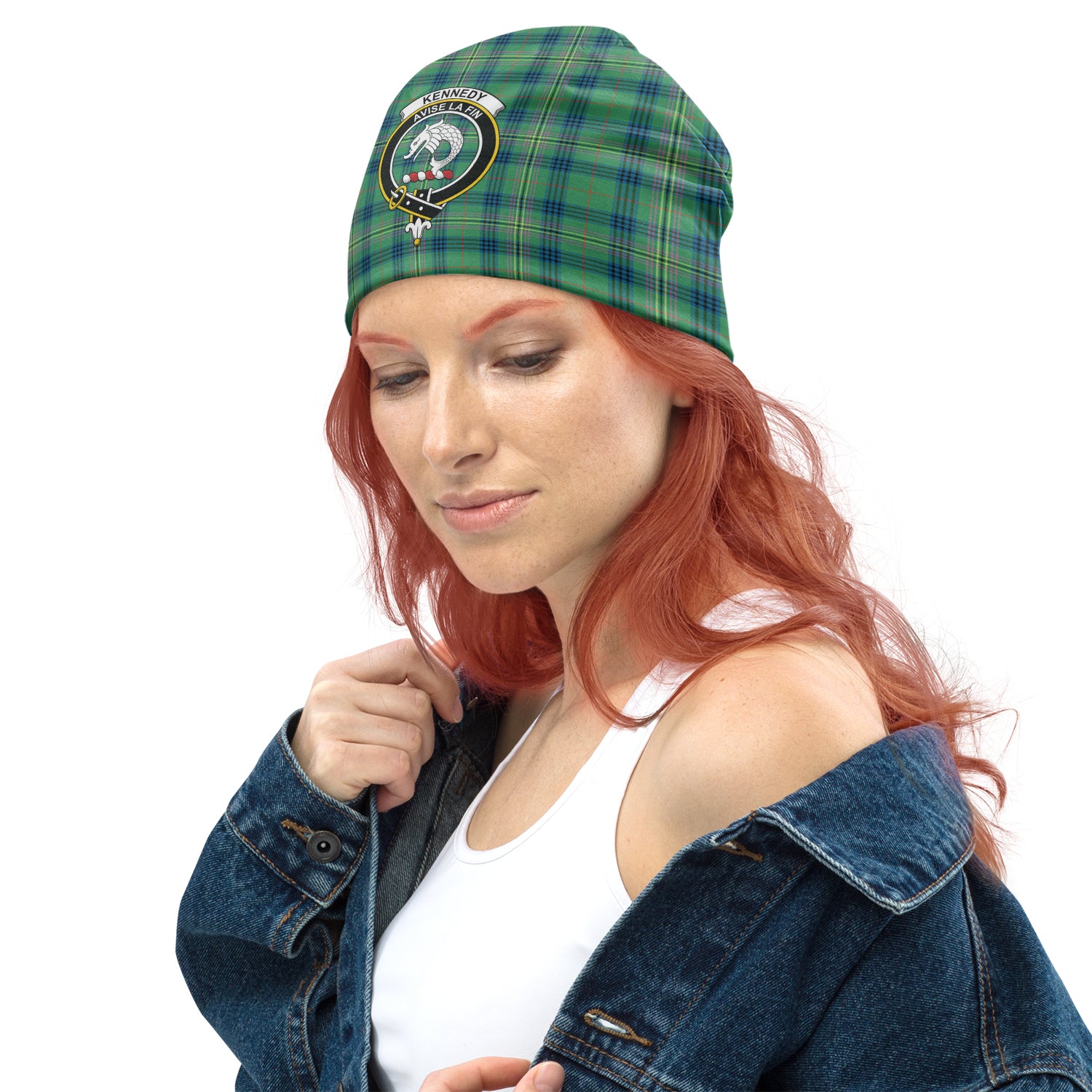 Kennedy Ancient Tartan Beanies Hat with Family Crest - Tartan Vibes Clothing