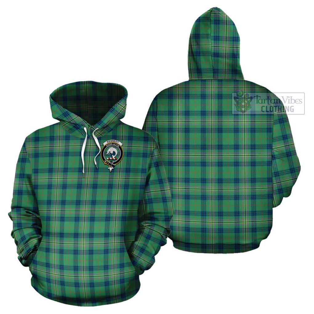 Kennedy Ancient Tartan Cotton Hoodie with Family Crest Pullover Hoodie - Tartan Vibes Clothing