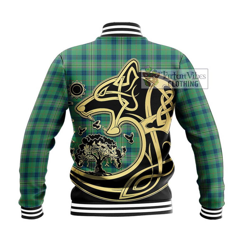 Kennedy Ancient Tartan Baseball Jacket with Family Crest Celtic Wolf Style - Tartan Vibes Clothing