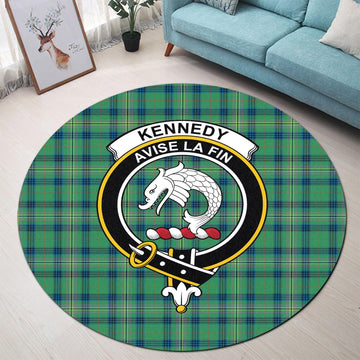 Kennedy Ancient Tartan Round Rug with Family Crest