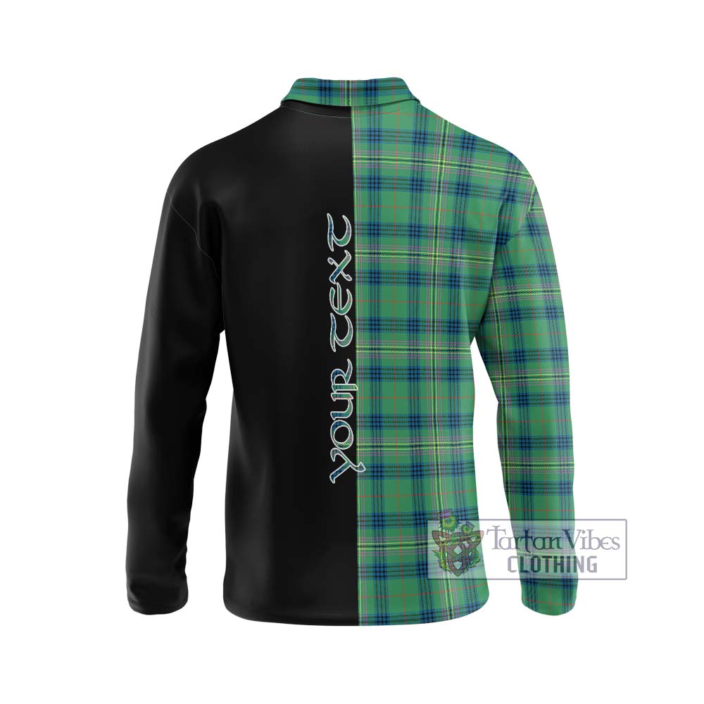 Kennedy Ancient Tartan Long Sleeve Polo Shirt with Family Crest and Half Of Me Style - Tartanvibesclothing Shop