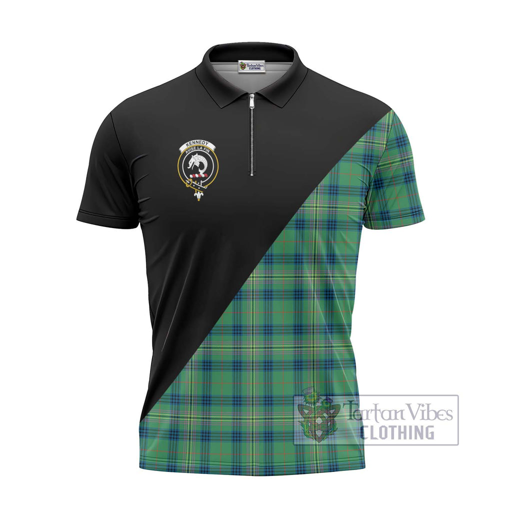 Kennedy Ancient Tartan Zipper Polo Shirt with Family Crest and Military Logo Style - Tartanvibesclothing Shop