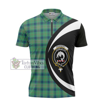 Kennedy Ancient Tartan Zipper Polo Shirt with Family Crest Circle Style