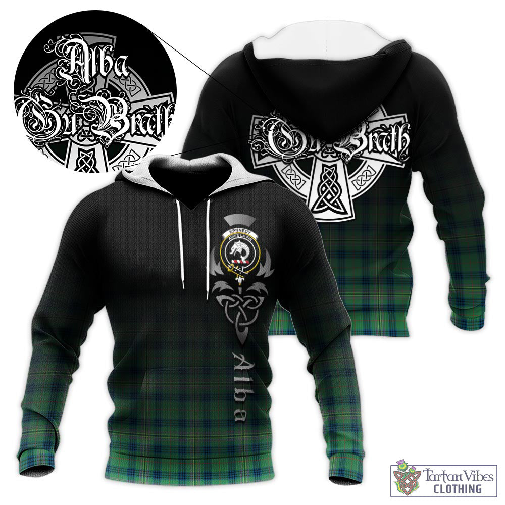 Tartan Vibes Clothing Kennedy Ancient Tartan Knitted Hoodie Featuring Alba Gu Brath Family Crest Celtic Inspired