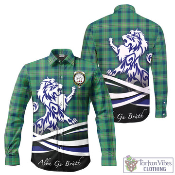 Kennedy Ancient Tartan Long Sleeve Button Up Shirt with Alba Gu Brath Regal Lion Emblem