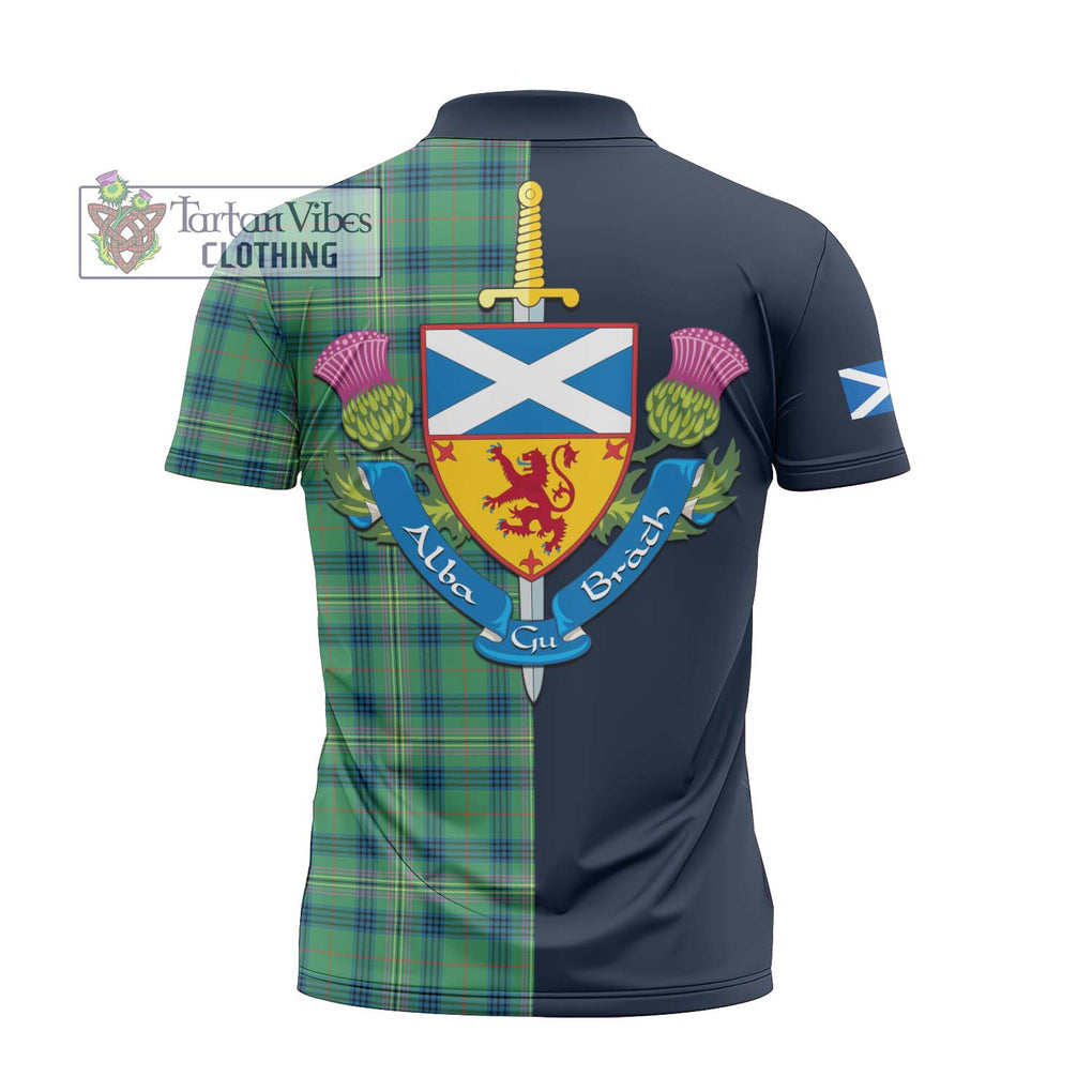 Tartan Vibes Clothing Kennedy Ancient Tartan Zipper Polo Shirt with Scottish Lion Royal Arm Half Style