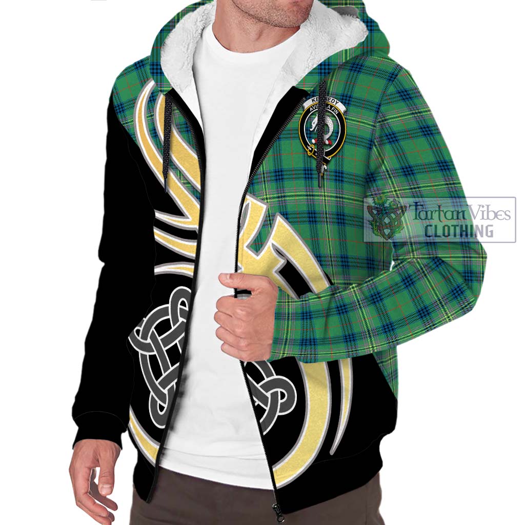 Kennedy Ancient Tartan Sherpa Hoodie with Family Crest and Celtic Symbol Style - Tartan Vibes Clothing