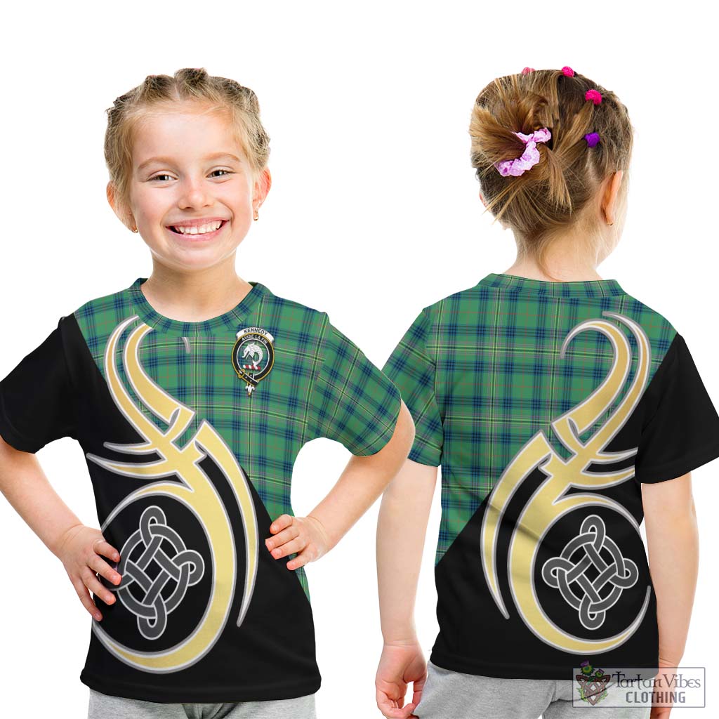 Kennedy Ancient Tartan Kid T-Shirt with Family Crest and Celtic Symbol Style - Tartan Vibes Clothing