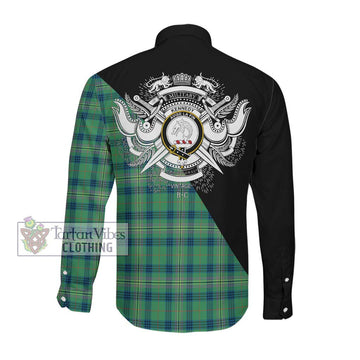 Kennedy Ancient Tartan Long Sleeve Button Shirt with Family Crest and Military Logo Style