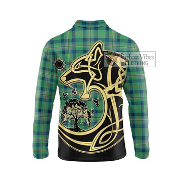 Kennedy Ancient Tartan Long Sleeve Polo Shirt with Family Crest Celtic Wolf Style