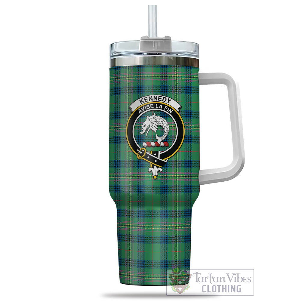 Tartan Vibes Clothing Kennedy Ancient Tartan and Family Crest Tumbler with Handle