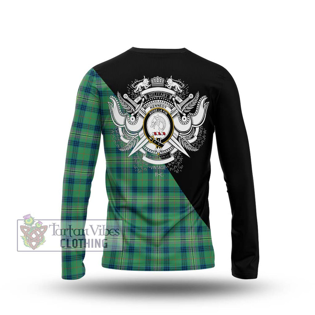 Kennedy Ancient Tartan Long Sleeve T-Shirt with Family Crest and Military Logo Style - Tartanvibesclothing Shop