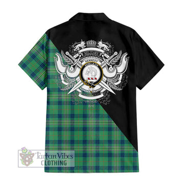 Kennedy Ancient Tartan Short Sleeve Button Shirt with Family Crest and Military Logo Style