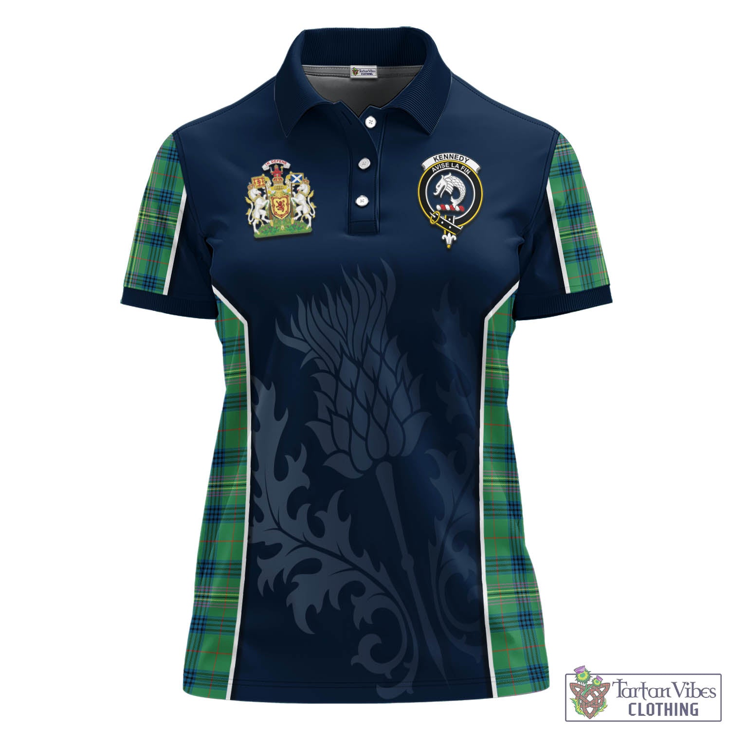 Tartan Vibes Clothing Kennedy Ancient Tartan Women's Polo Shirt with Family Crest and Scottish Thistle Vibes Sport Style