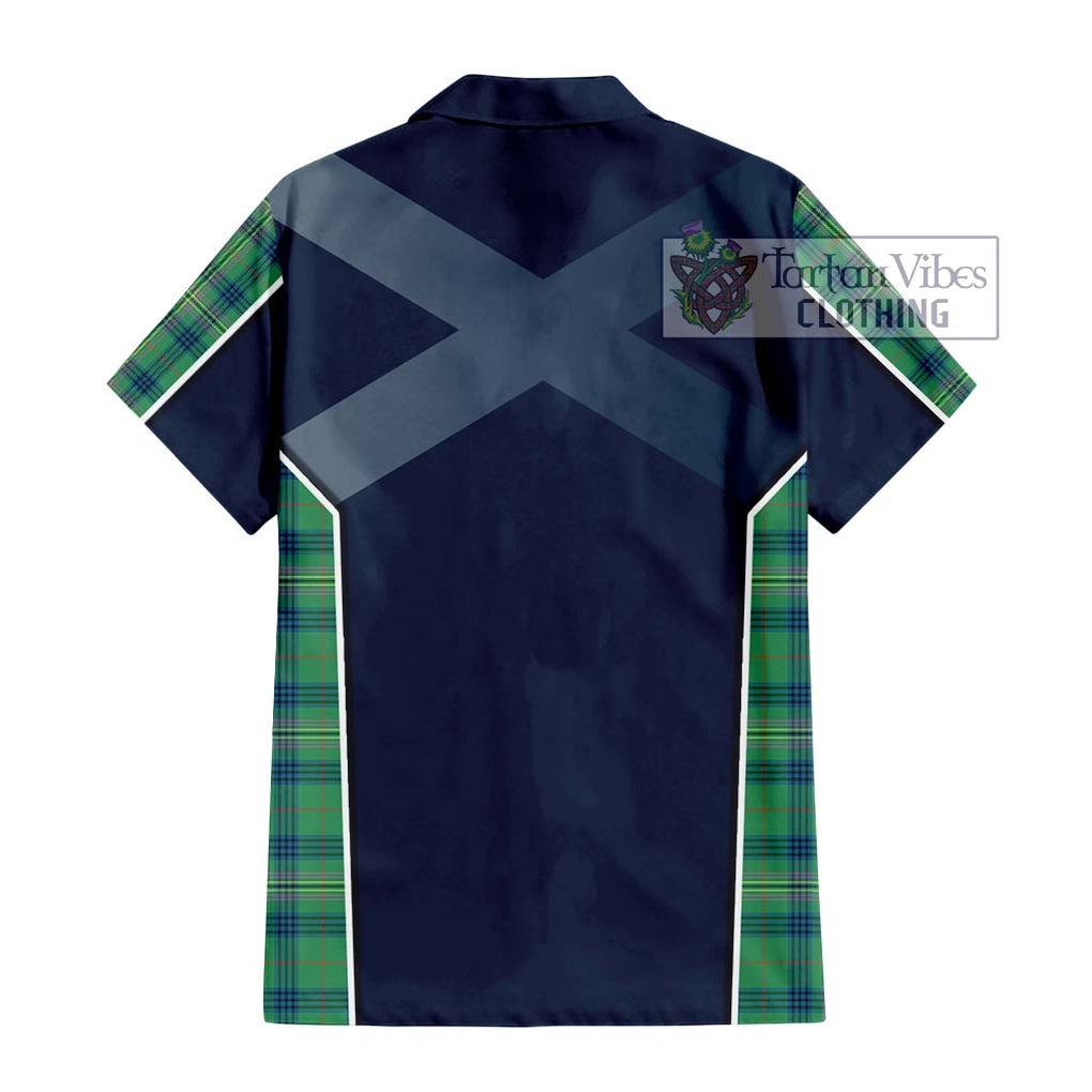 Kennedy Ancient Tartan Short Sleeve Button Shirt with Family Crest and Lion Rampant Vibes Sport Style - Tartan Vibes Clothing