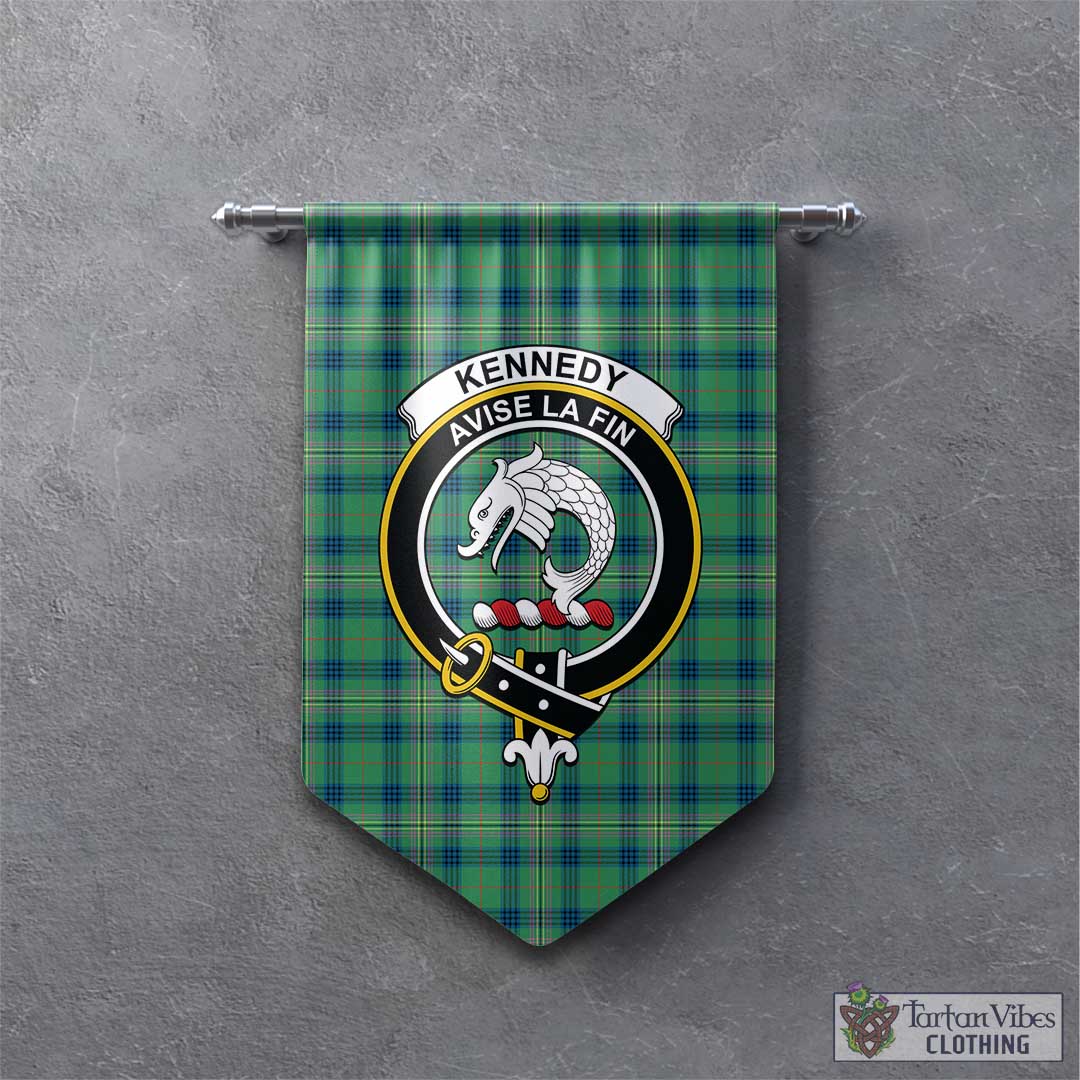 Tartan Vibes Clothing Kennedy Ancient Tartan Gonfalon, Tartan Banner with Family Crest