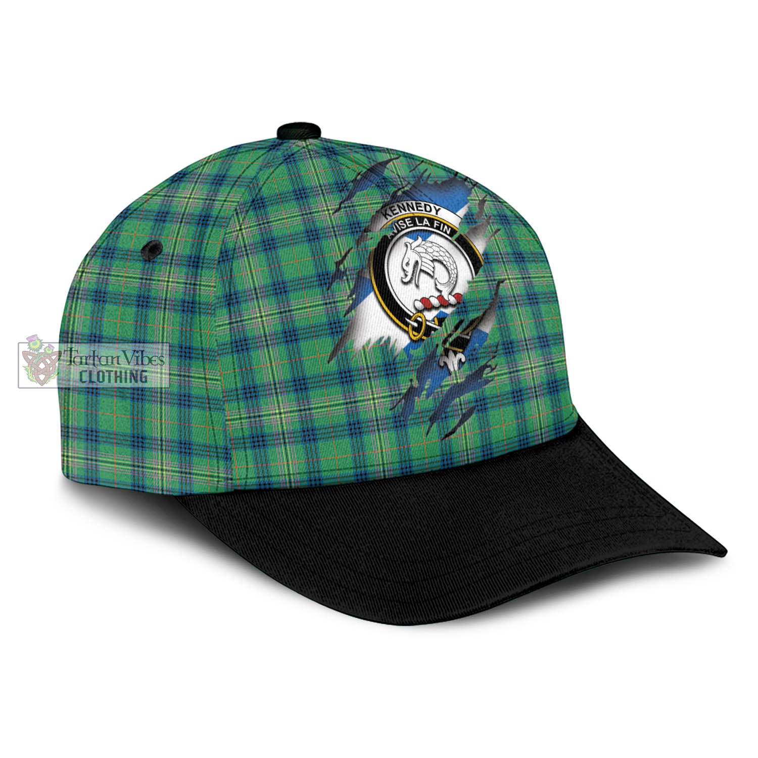 Tartan Vibes Clothing Kennedy Ancient Tartan Classic Cap with Family Crest In Me Style