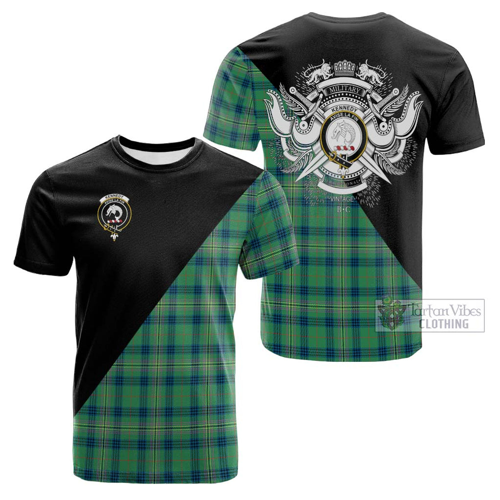 Tartan Vibes Clothing Kennedy Ancient Tartan Cotton T-shirt with Family Crest and Military Logo Style