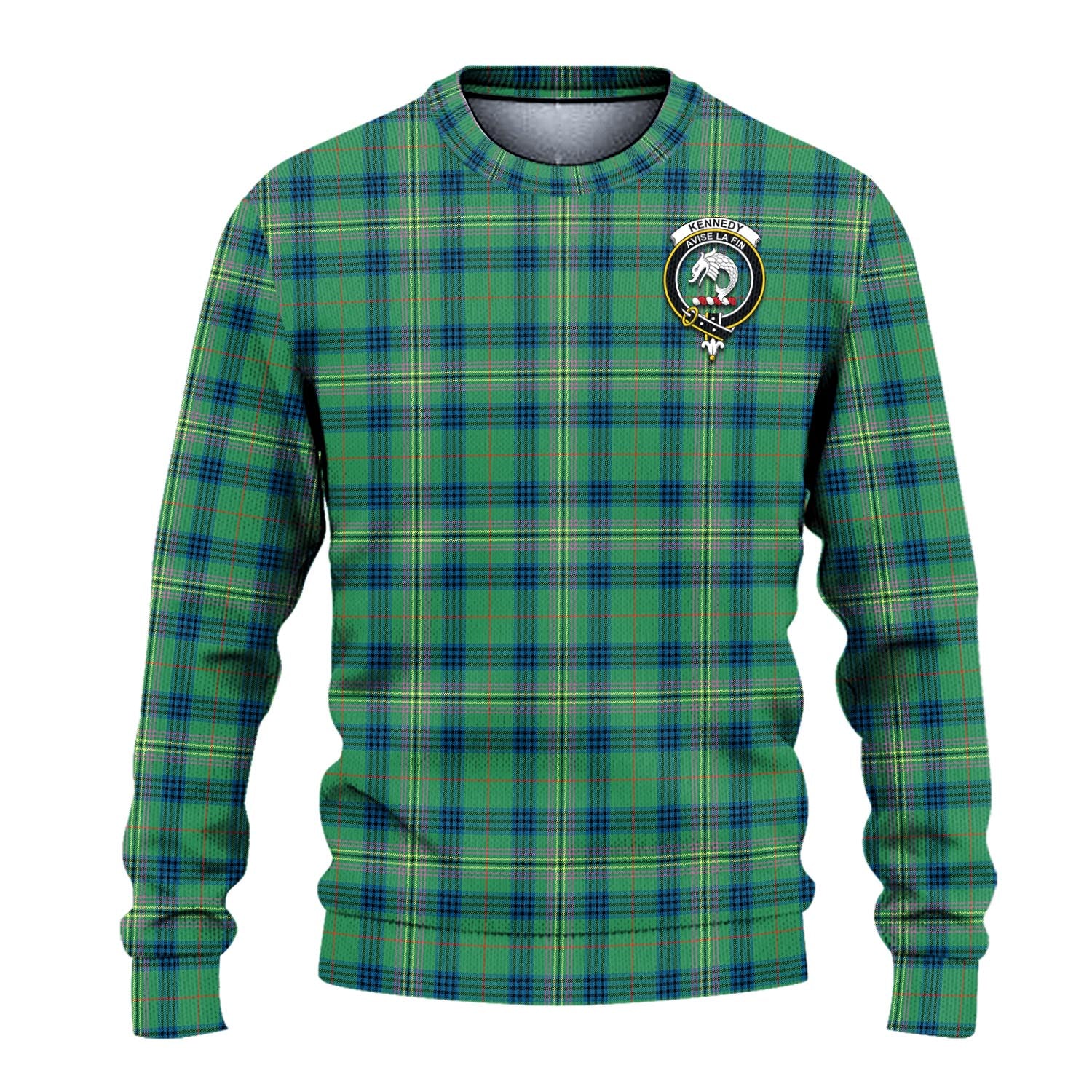 Kennedy Ancient Tartan Knitted Sweater with Family Crest - Tartanvibesclothing