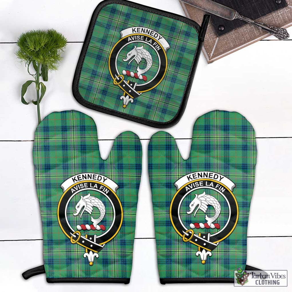 Kennedy Ancient Tartan Combo Oven Mitt & Pot-Holder with Family Crest Combo 1 Oven Mitt & 1 Pot-Holder Black - Tartan Vibes Clothing