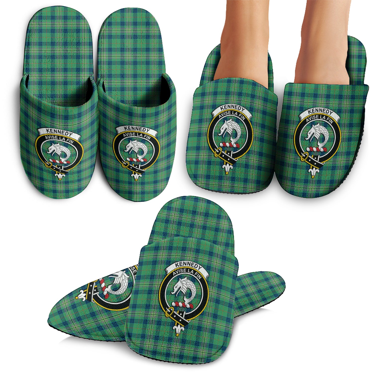 Kennedy Ancient Tartan Home Slippers with Family Crest - Tartanvibesclothing