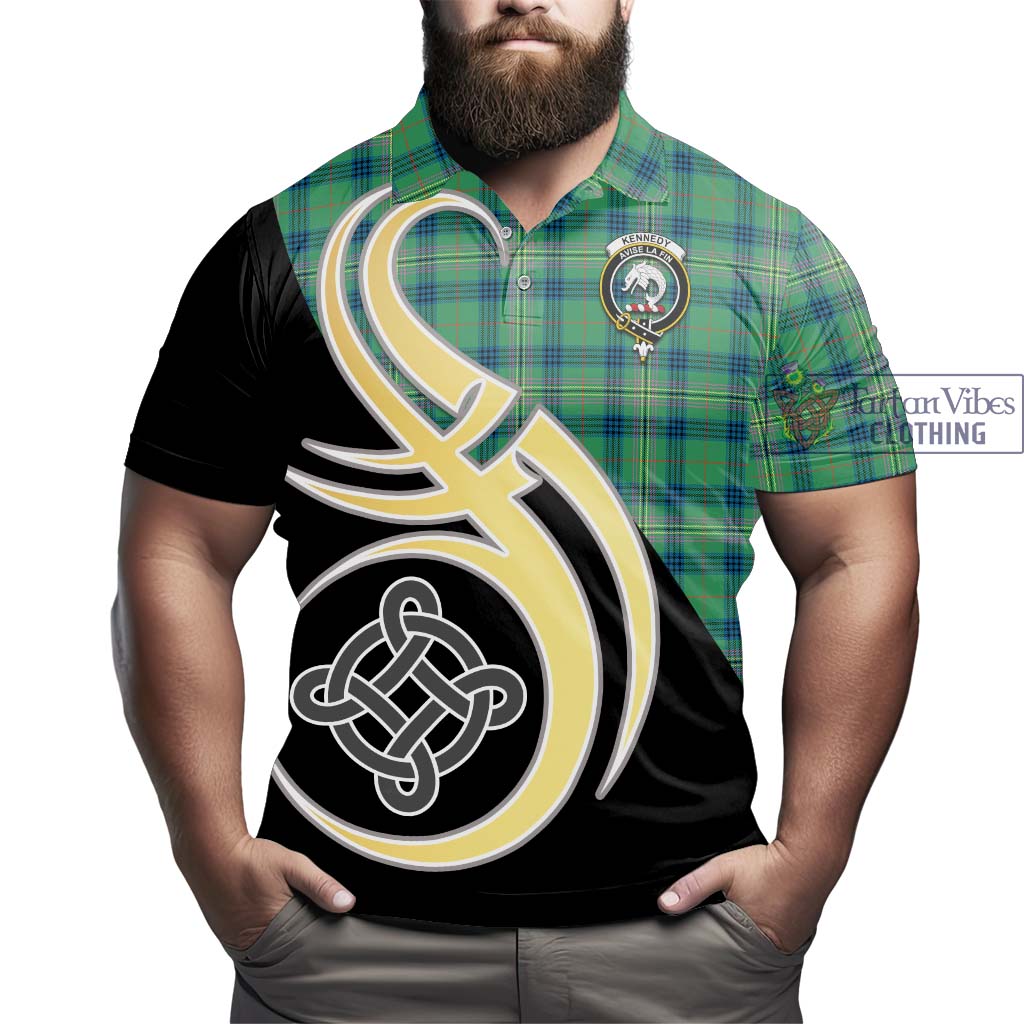 Kennedy Ancient Tartan Polo Shirt with Family Crest and Celtic Symbol Style - Tartan Vibes Clothing